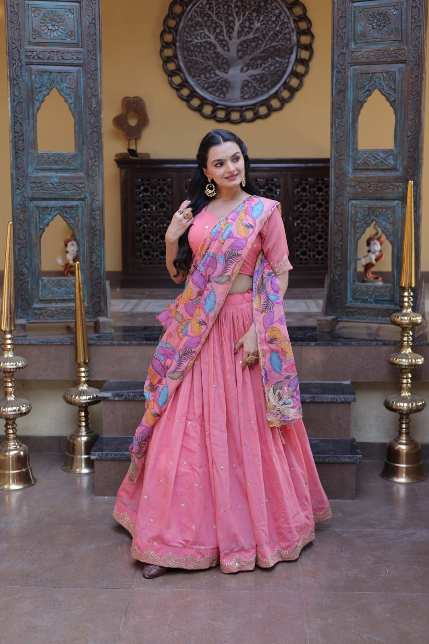 Premium Cosmos Silk Lehenga Choli with Printed Dupatta