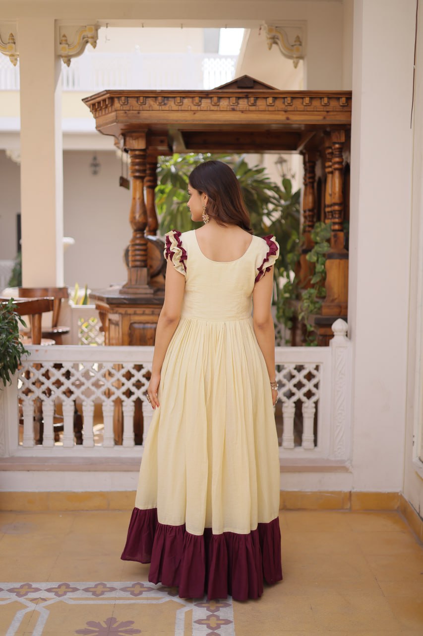 Premium Cotton Embroidered Party Wear Gown for Women