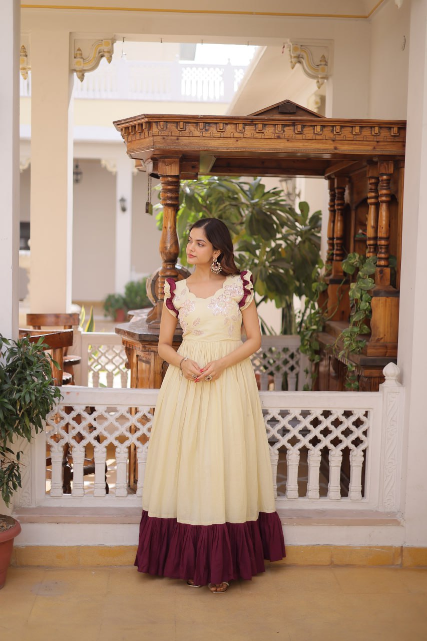 Premium Cotton Embroidered Party Wear Gown for Women