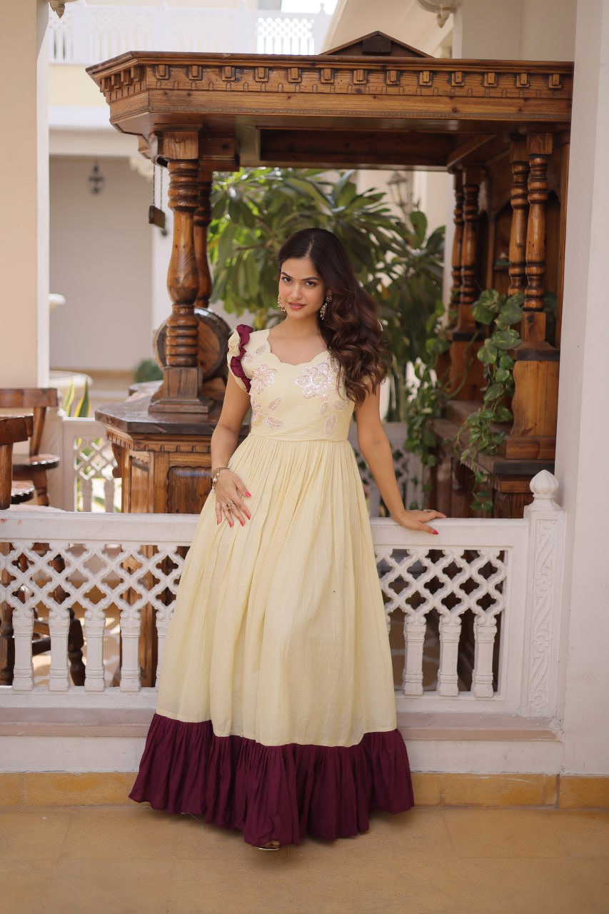 Premium Cotton Embroidered Party Wear Gown for Women