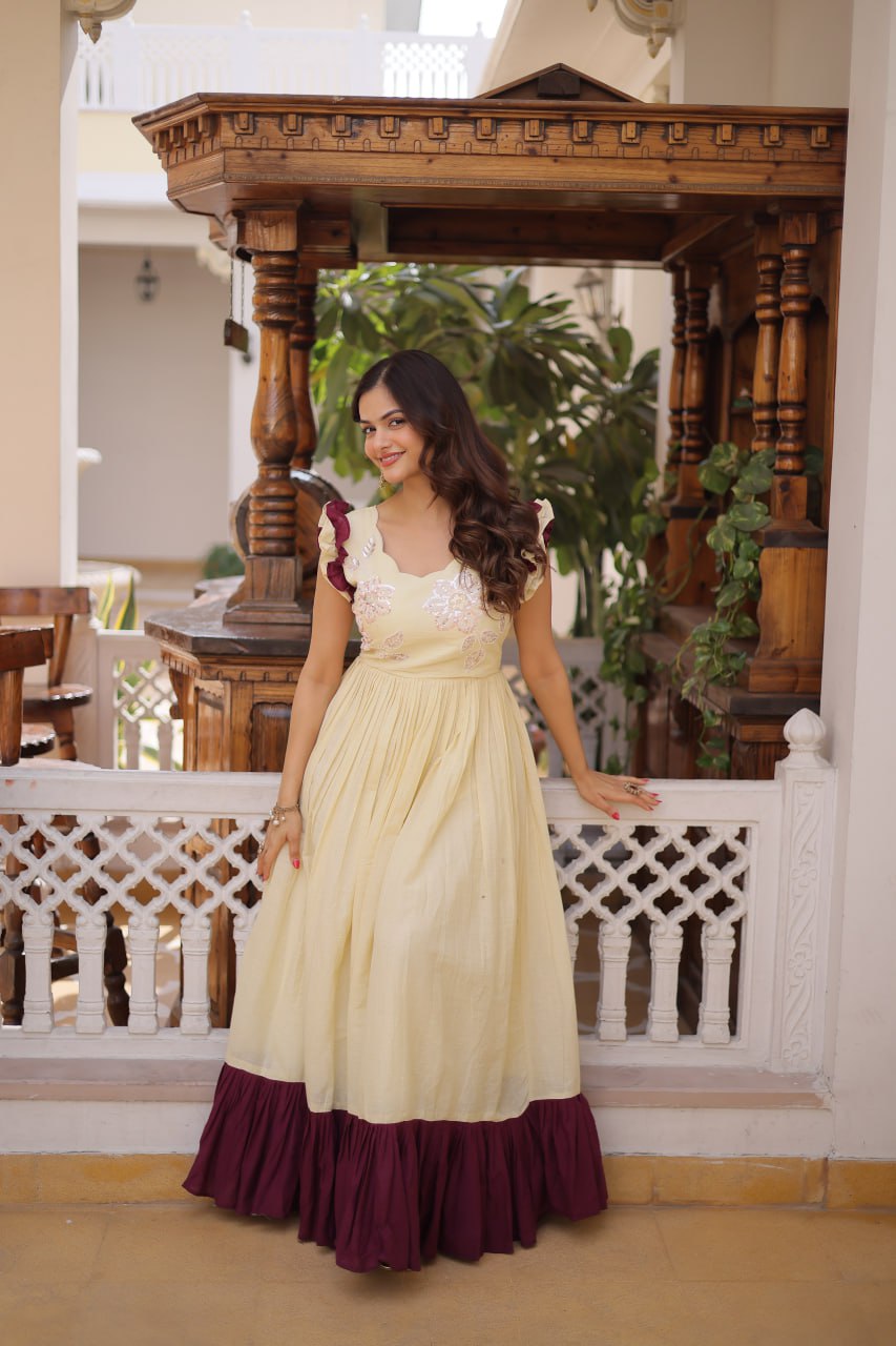 Premium Cotton Embroidered Party Wear Gown for Women