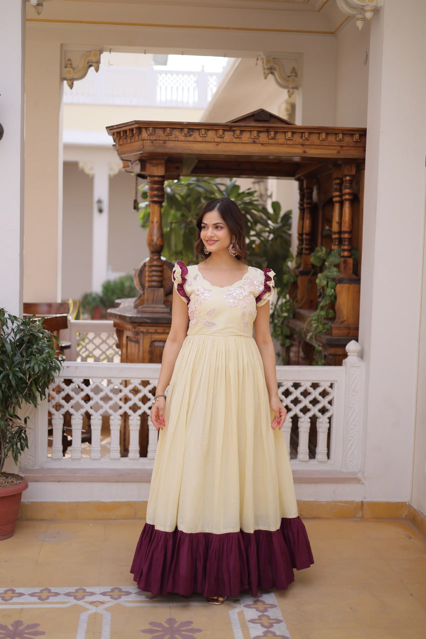 Premium Cotton Embroidered Party Wear Gown for Women
