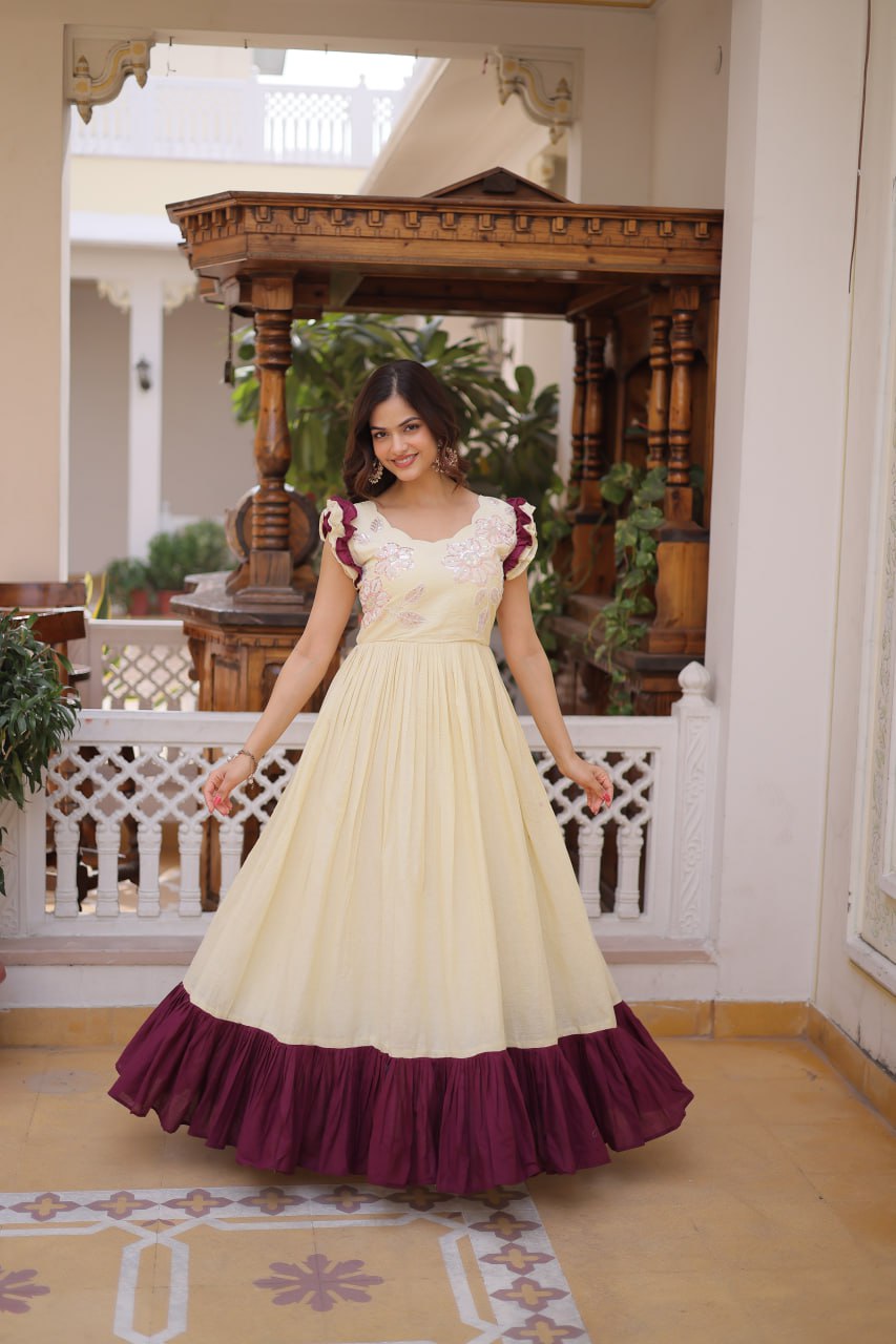 Premium Cotton Embroidered Party Wear Gown for Women