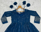 Premium Rama Blue Anarkali Suit Set with Dupatta & Pants