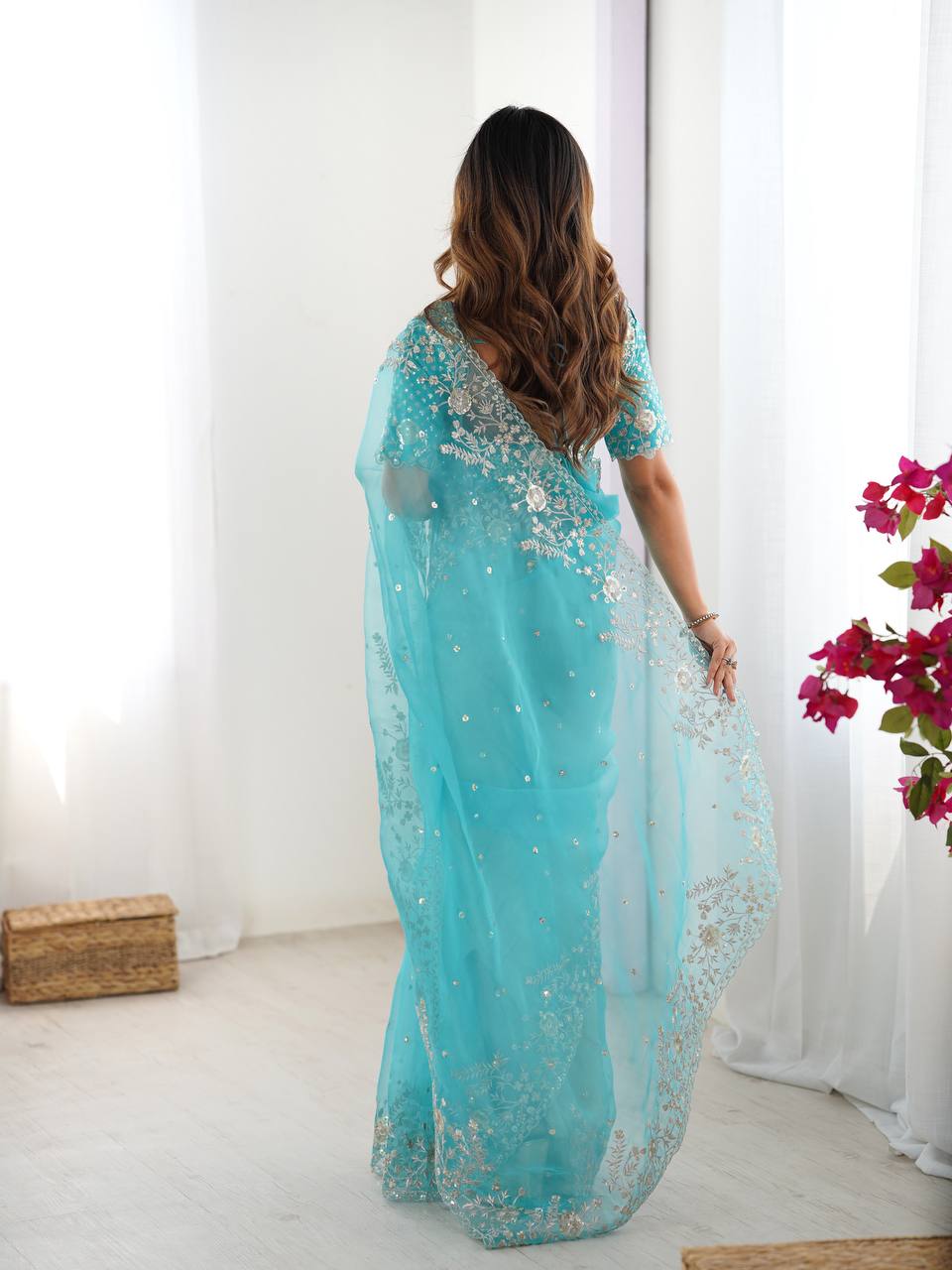 Premium Organza Silk Embroidered Saree With Designer Blouse