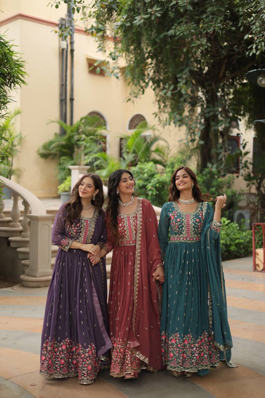 Premium Faux Georgette Embroidered Sharara Suit with Dupatta for Women