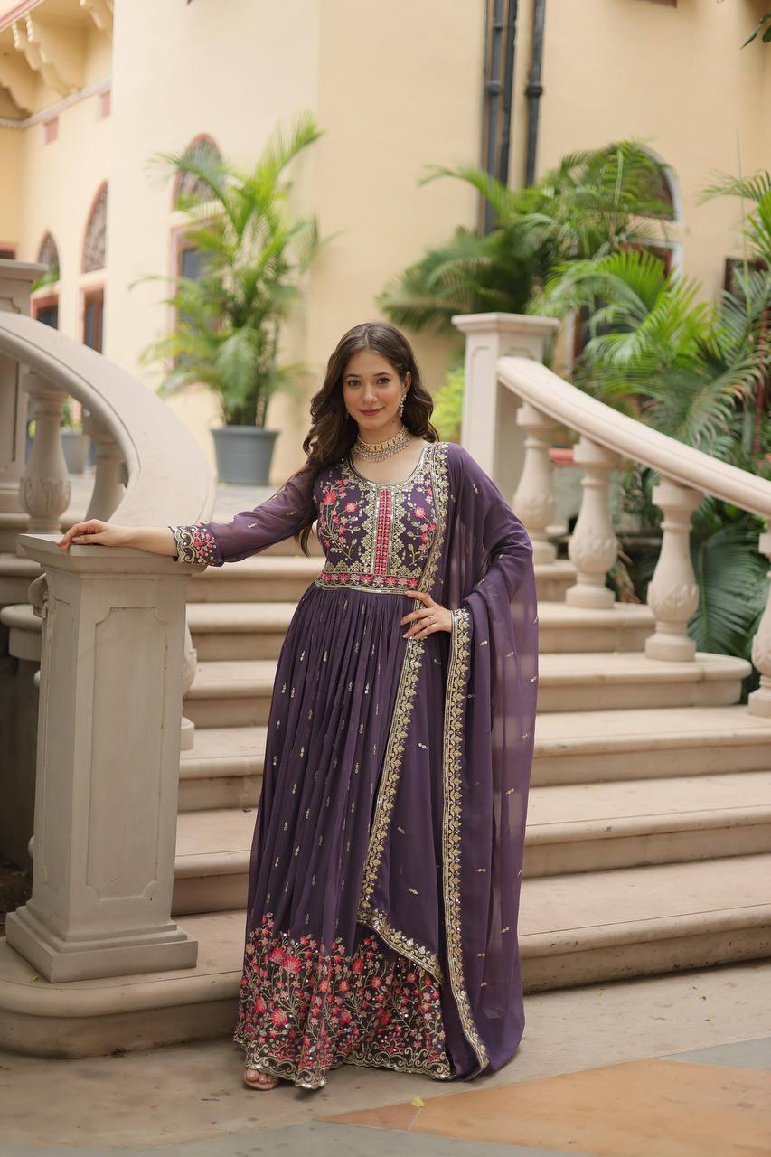 Premium Faux Georgette Embroidered Sharara Suit with Dupatta for Women
