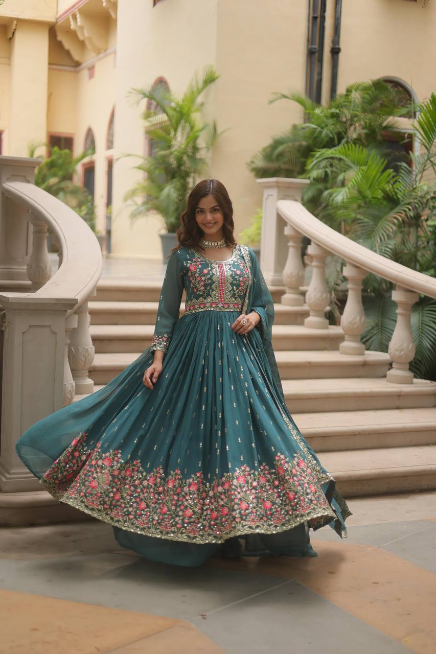 Premium Faux Georgette Embroidered Sharara Suit with Dupatta for Women