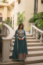 Premium Faux Georgette Embroidered Sharara Suit with Dupatta for Women