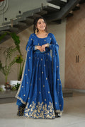 Premium Designer Chinnon Embroidered Gown with Dupatta