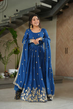 Premium Designer Chinnon Embroidered Gown with Dupatta