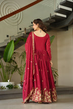 Premium Designer Chinnon Embroidered Gown with Dupatta