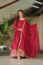 Premium Designer Chinnon Embroidered Gown with Dupatta