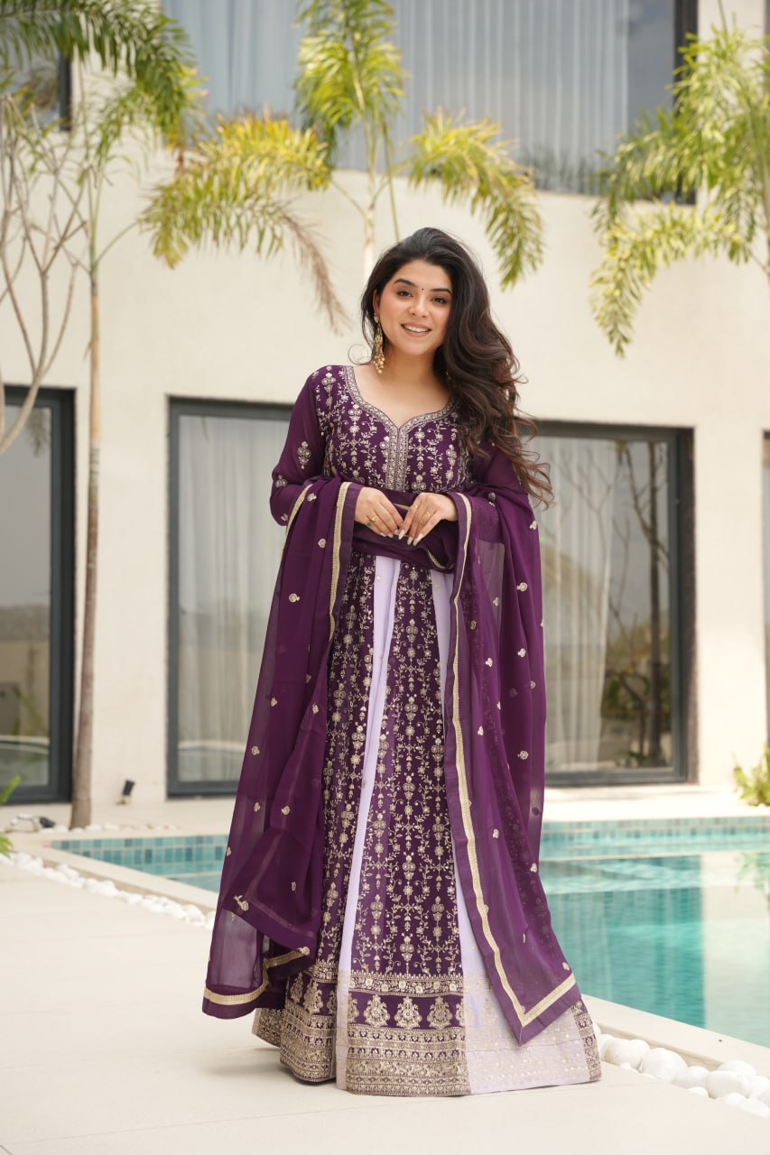 Luxury Zari Embroidered Gown with Designer Dupatta