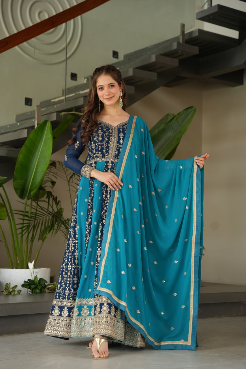 Luxury Zari Embroidered Gown with Designer Dupatta