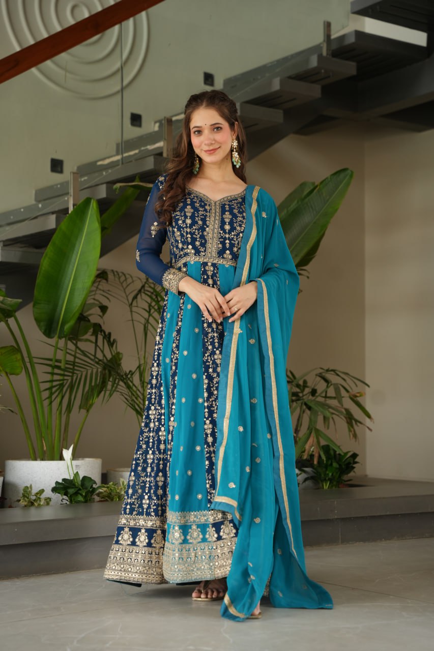 Luxury Zari Embroidered Gown with Designer Dupatta