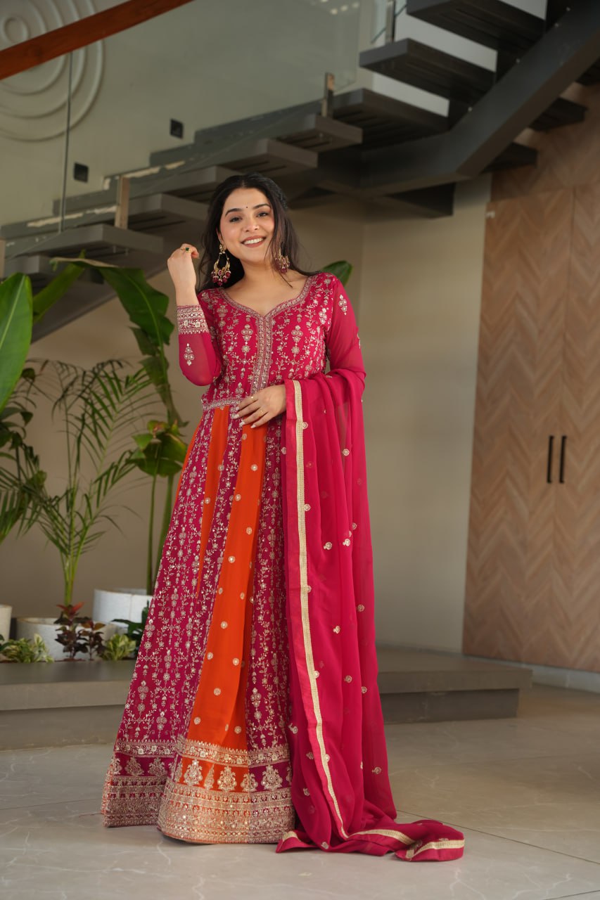 Luxury Zari Embroidered Gown with Designer Dupatta