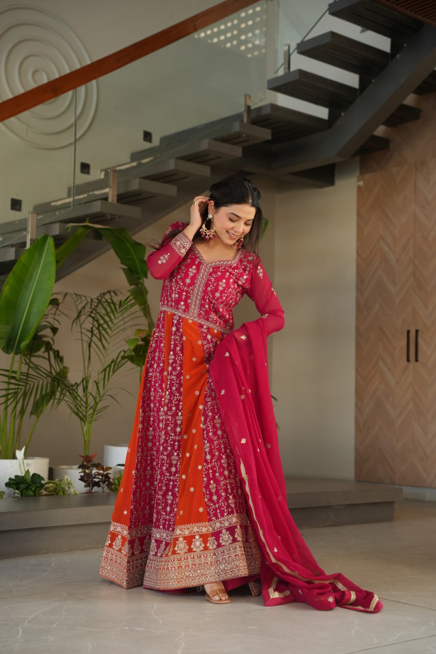 Luxury Zari Embroidered Gown with Designer Dupatta