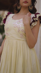 Premium Cotton Embroidered Party Wear Gown for Women