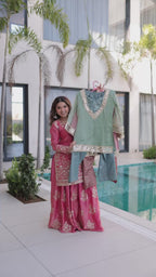 Premium Mirror Work Top Pant Set with Designer Batwa