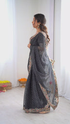 Premium Faux Georgette Badhani Print Embroidered Saree