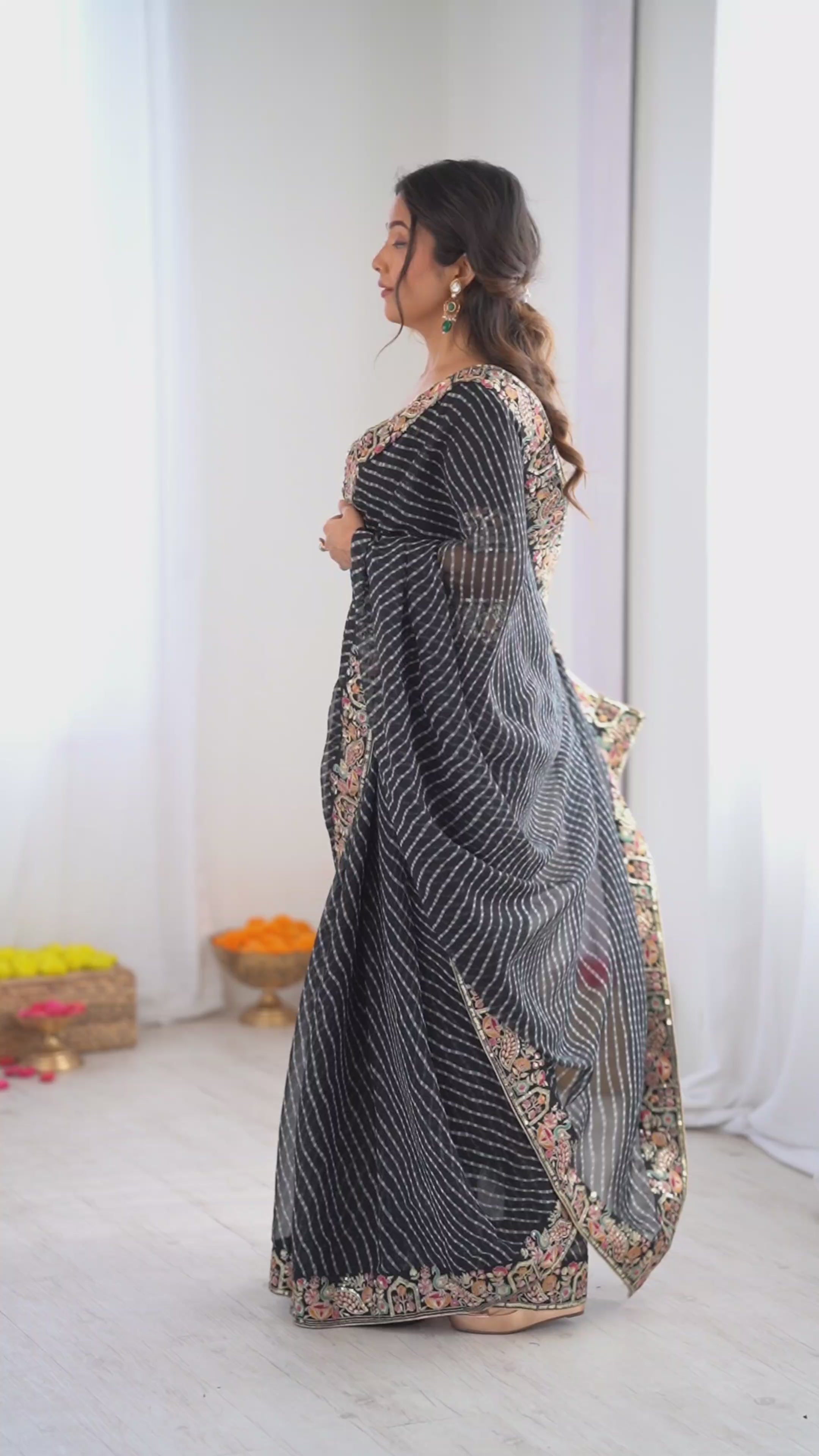 Premium Faux Georgette Badhani Print Embroidered Saree