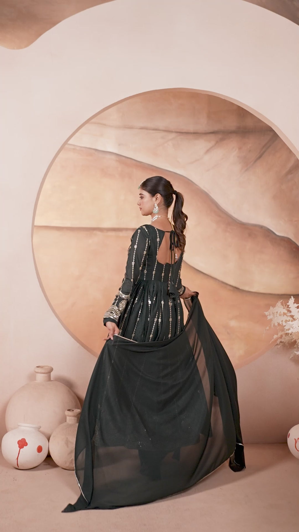 Premium Dark Green Anarkali Suit Set with Dupatta