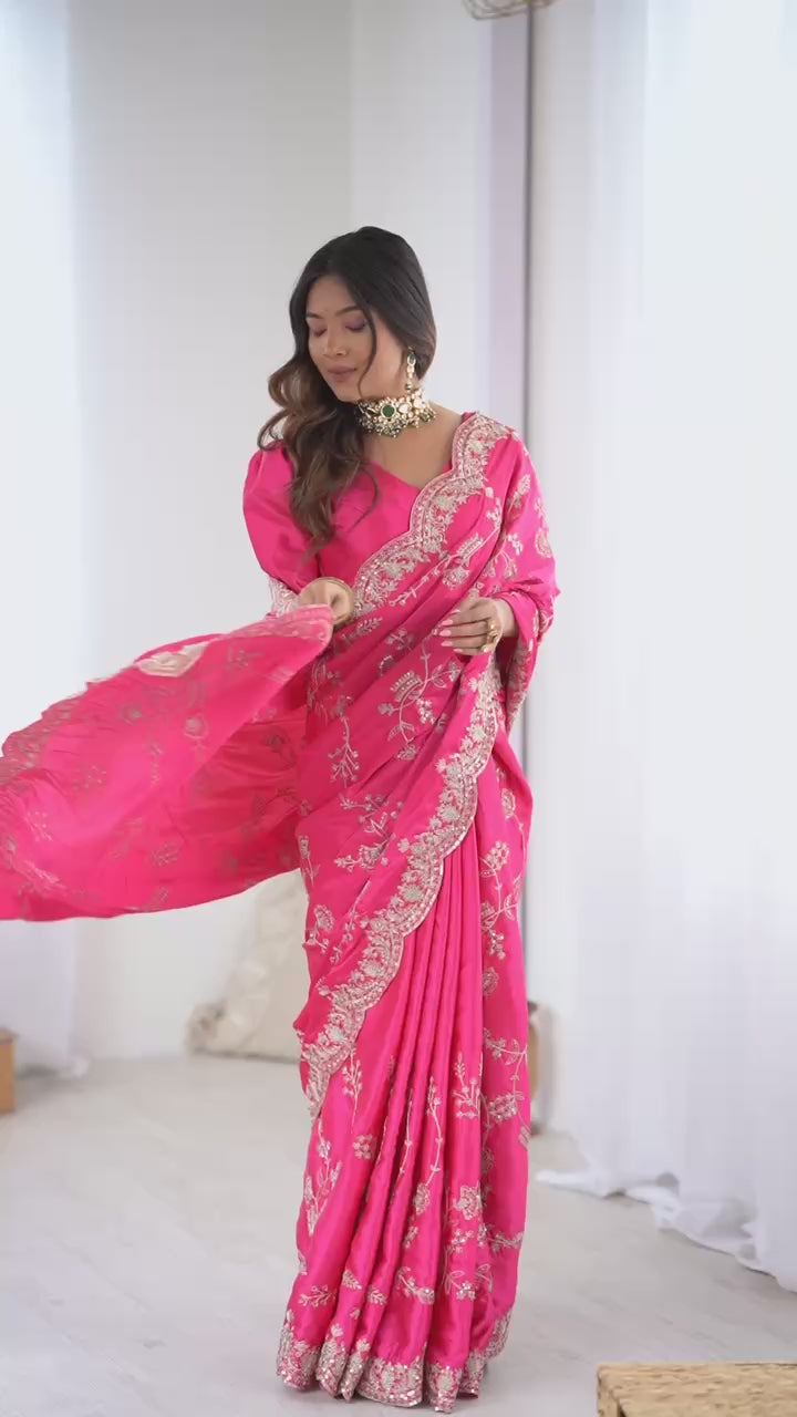 Premium Coding Sequins Embroidered Satin Silk Saree
