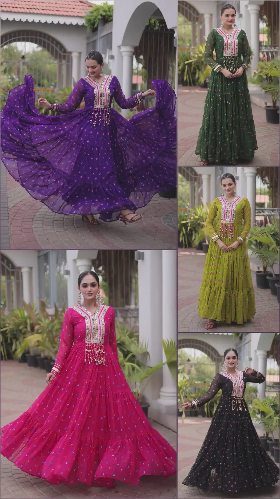 Designer Navratri Faux Georgette Gown with Laheriya Print And Kutchi Patchwork
