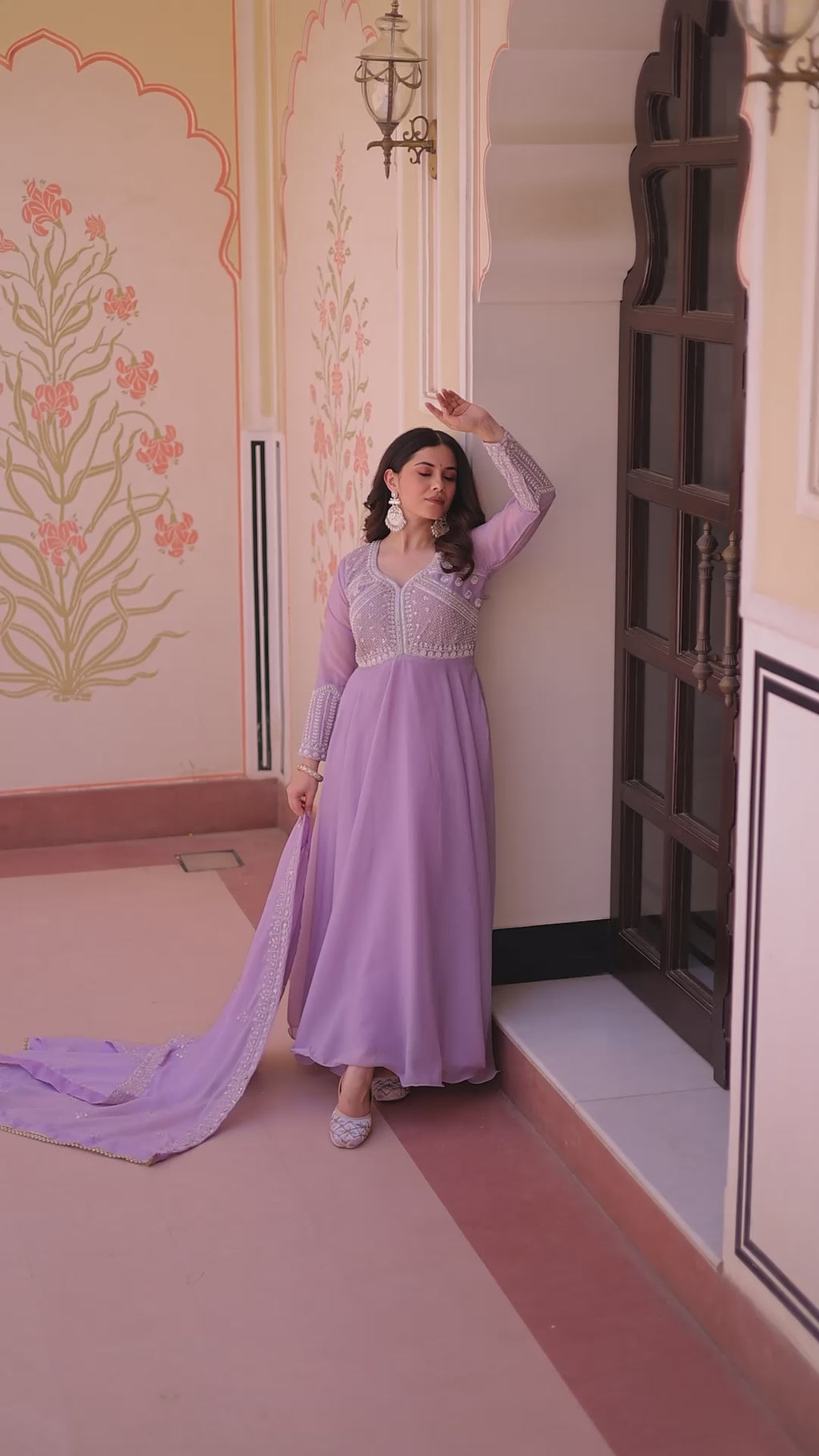 Premium Star Georgette Embroidered Gown with Dupatta Set