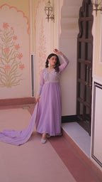 Premium Star Georgette Embroidered Gown with Dupatta Set