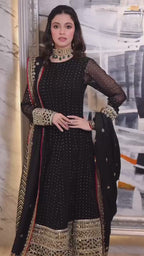 Black Celebrity Style Embroidered Anarkali Set