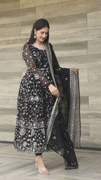 Black Georgette Heavy Embroidered Kali-Cut Anarkali Suit Set