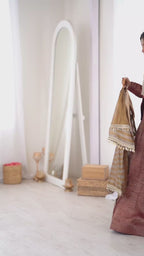 Golden Two-Tone Tissue Mirror Work Top & Bottom Set with Batwa Bag