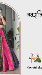 Multicolor Soft Silk Navratri Lehenga Choli with Leriya Print Dupatta