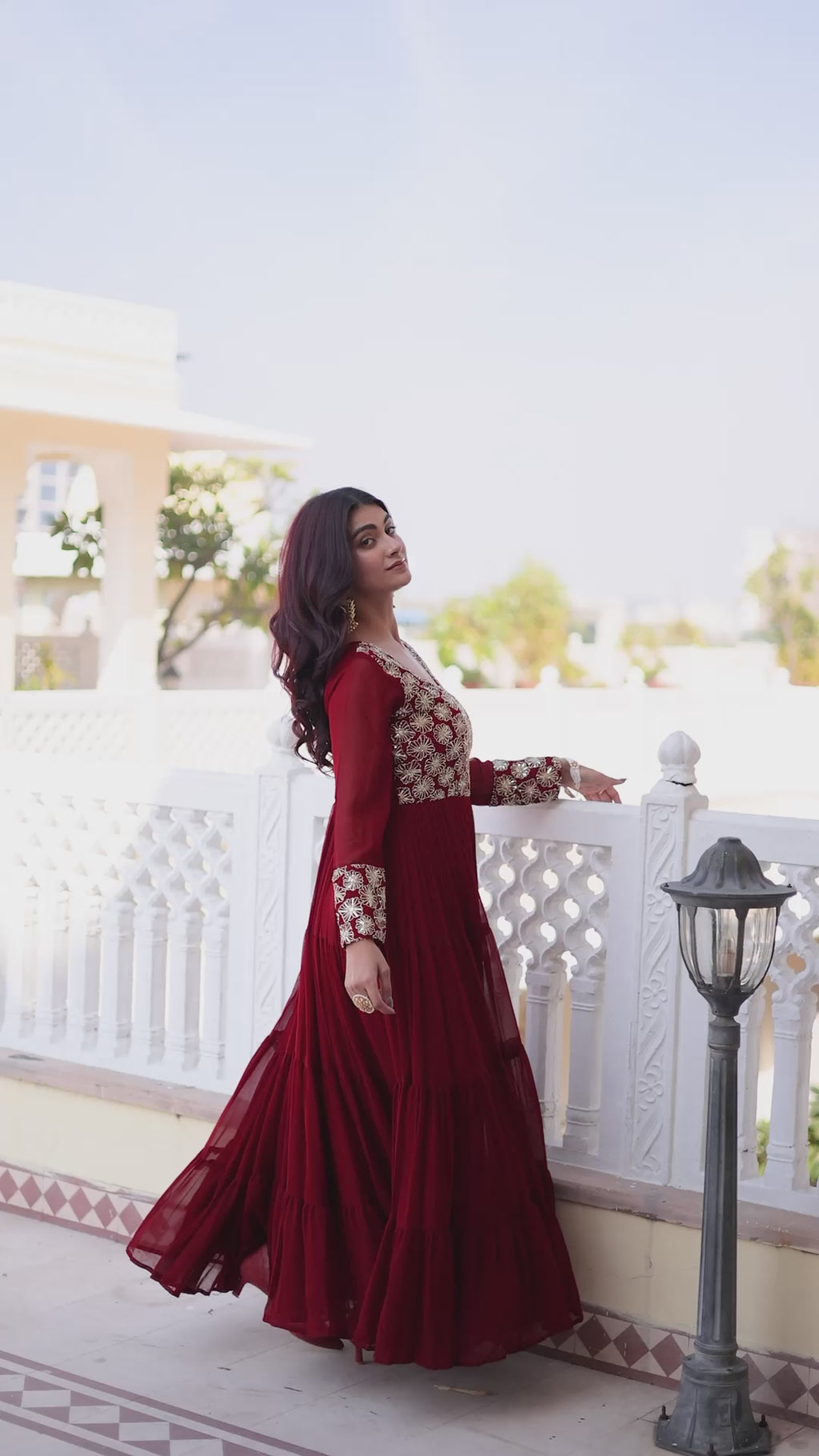 Premium Sequins Embroidered Layered Party Wear Gown