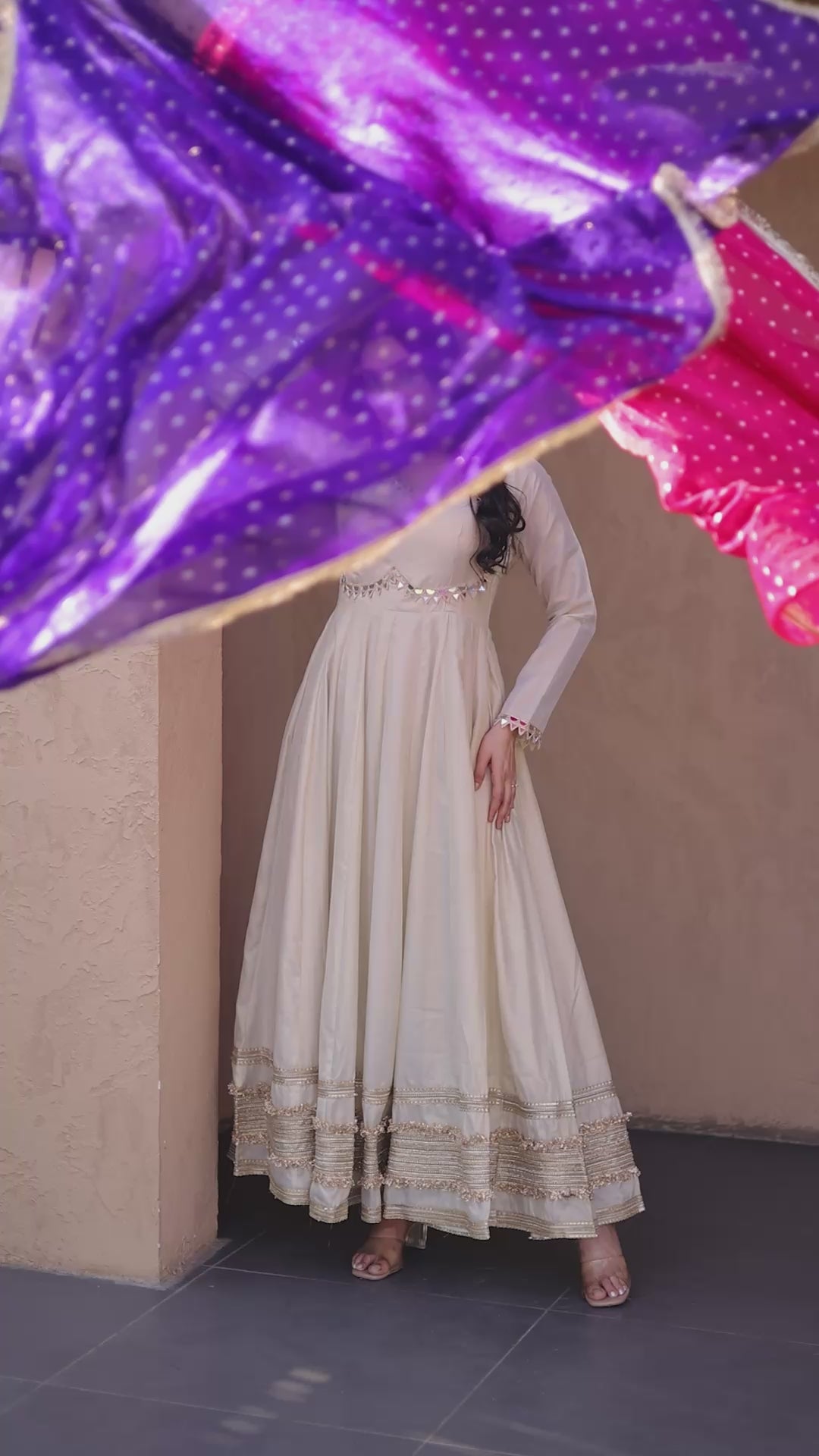 Premium Designer Mirror Work Anarkali Gown with Dupatta for Women