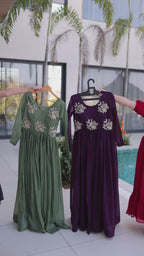 Premium Silver Crunchy Designer Gown for Women – Beads Embroidered Party Wear Ethnic Dress