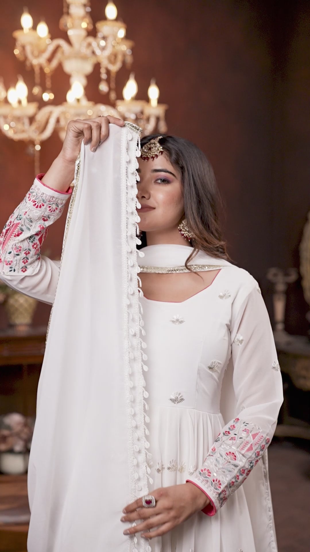 Designer White Embroidered Anarkali Suit Set with Dupatta