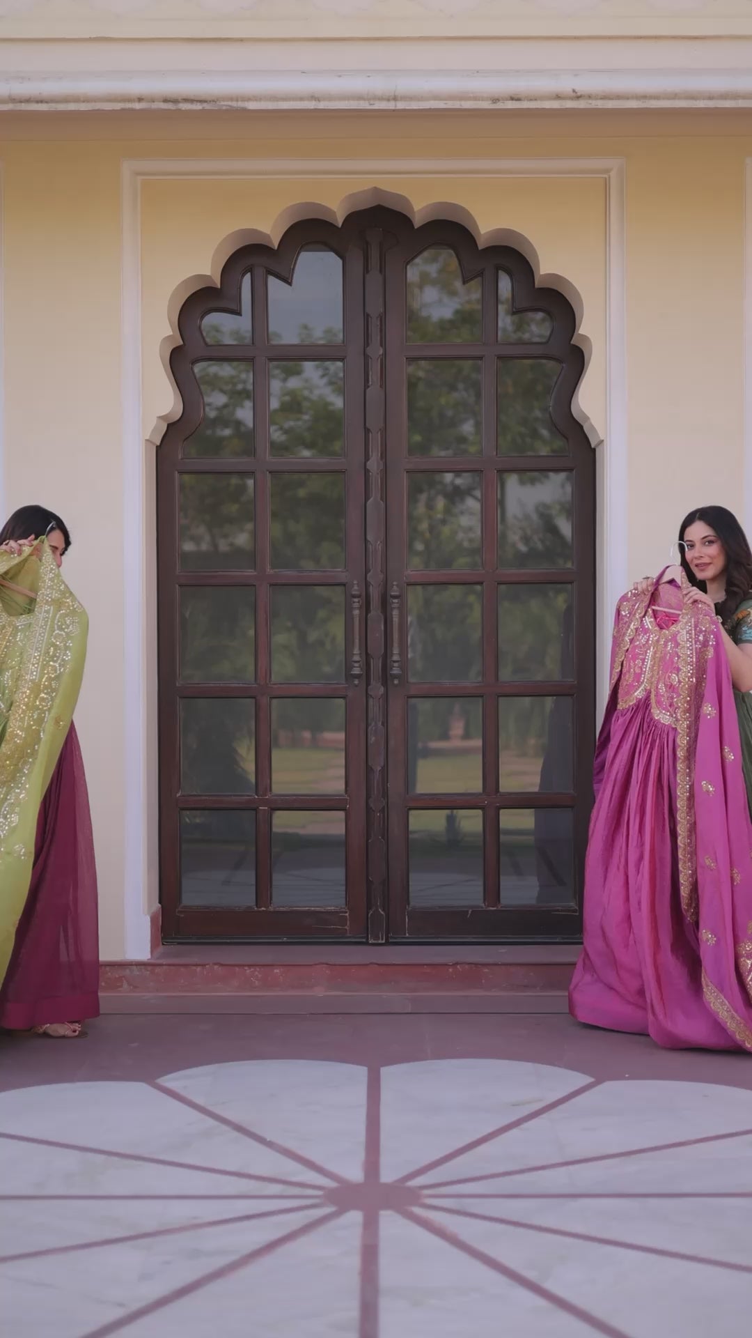 Premium Gold Crush Gown with Embroidered Dupatta