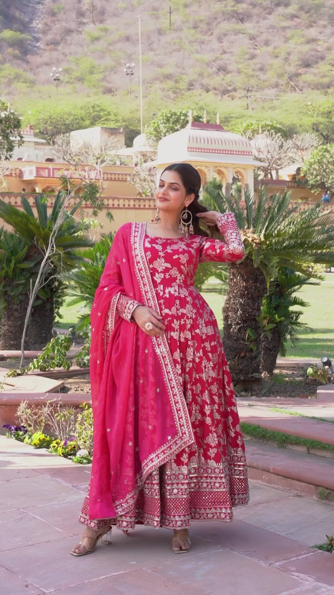 Premium Viscose Jacquard Embroidered Anarkali Gown with Russian Silk Dupatta