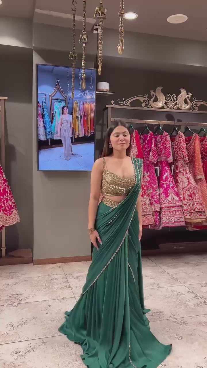Ready to Wear Mirror Work Wedding Saree