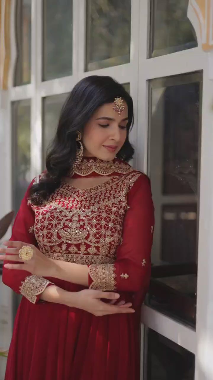 Premium Faux Blooming Embroidered Gown With Dupatta Set
