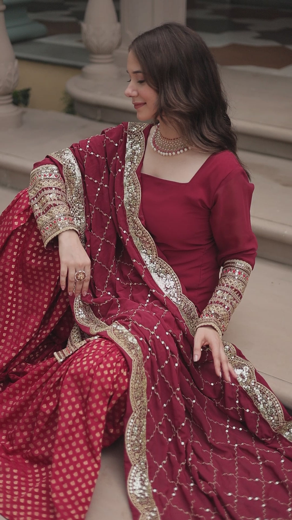 Premium Faux Georgette Sharara Suit With Embroidered Dupatta