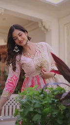 Pink Floral Digital Print Russian Silk Anarkali Gown with Embroidered Dupatta Set