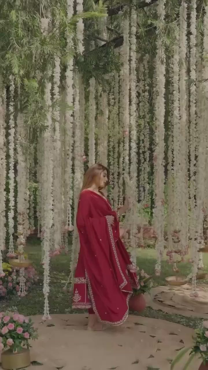 Designer Red Embroidered Anarkali Suit Set with Dupatta