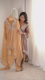 Premium Fendy Fabric Real Mirror Embroidered Kurti Pant Dupatta Set