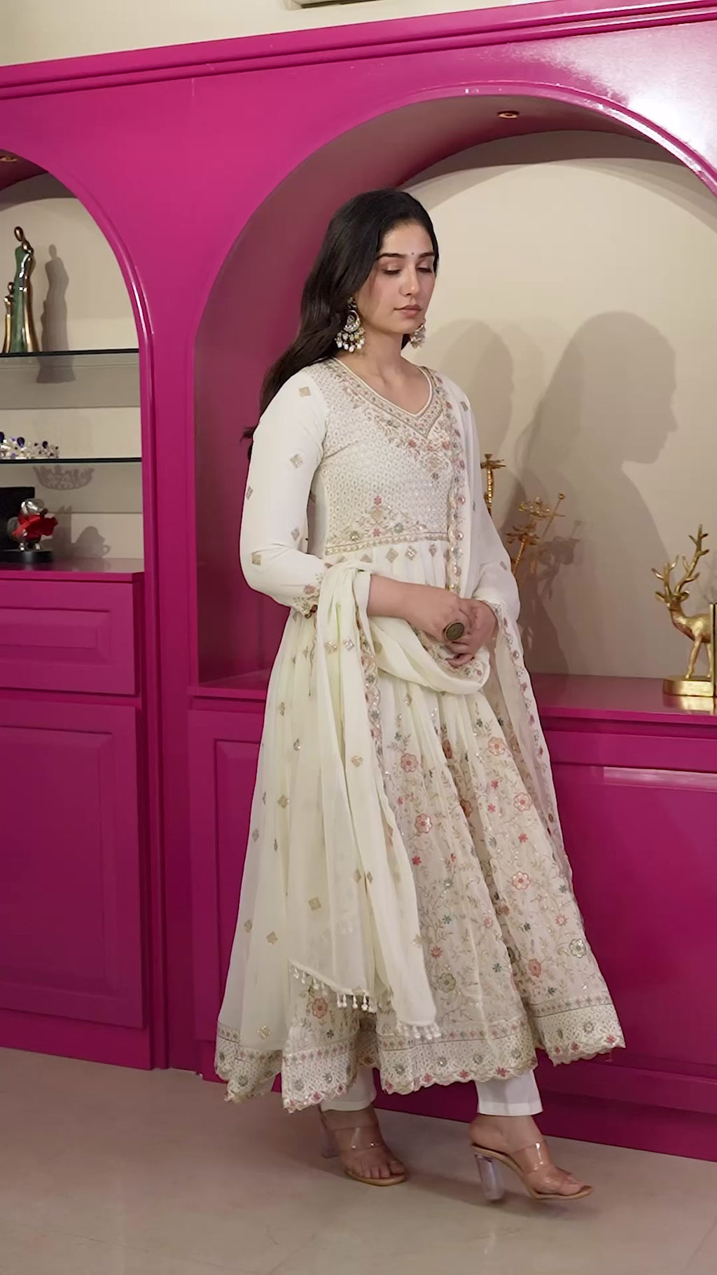 Premium Off White Embroidered Anarkali Suit Set with Dupatta