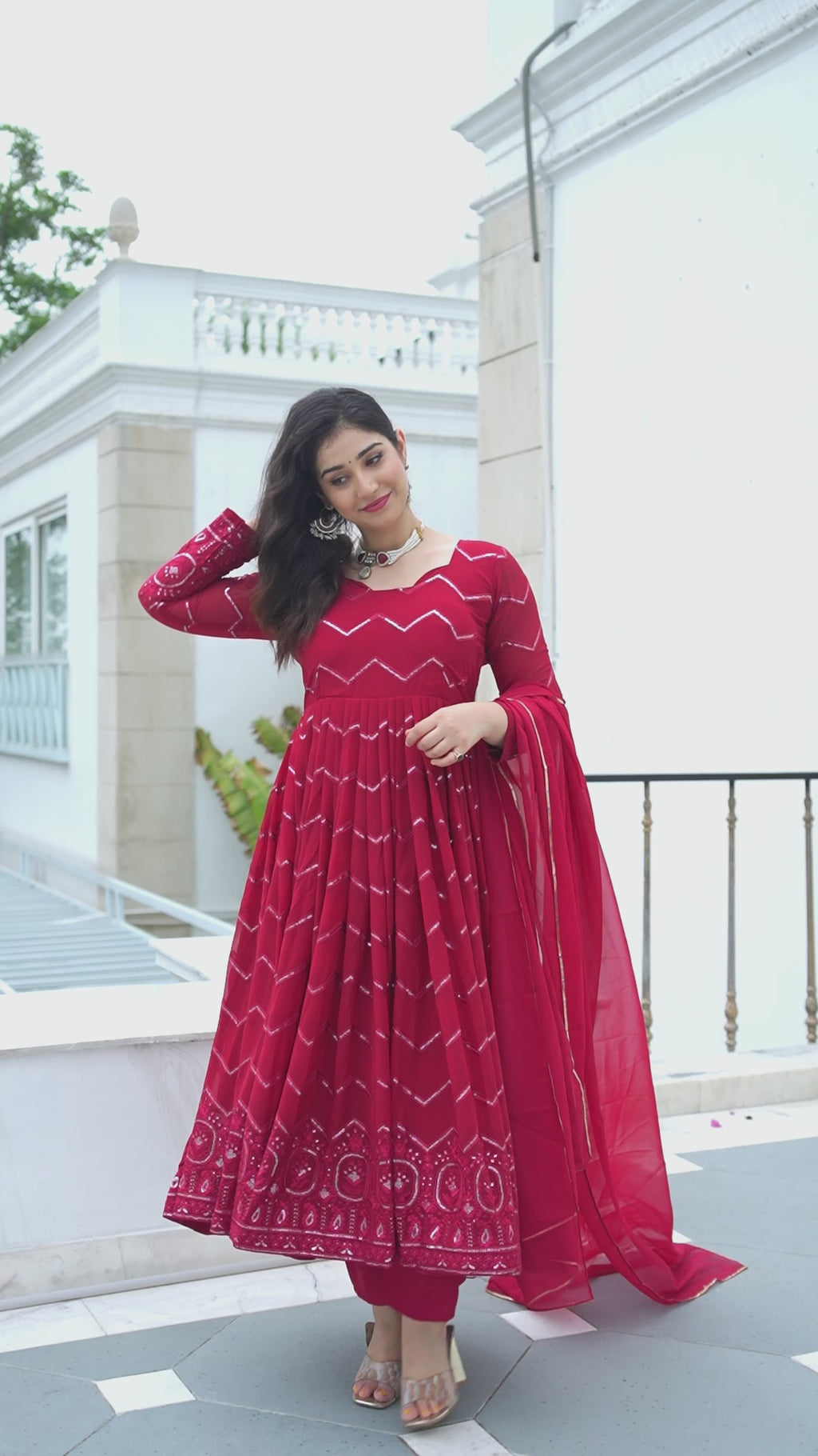 Designer Maroon Embroidered Anarkali Suit Set with Dupatta