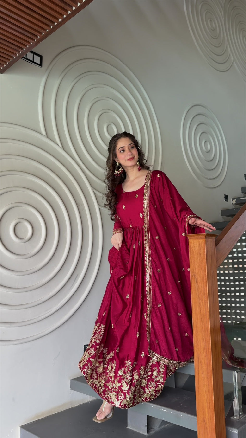 Premium Designer Chinnon Embroidered Gown with Dupatta